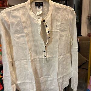 Giorgio Armani White Casual Button Down Shirt with Band Collar